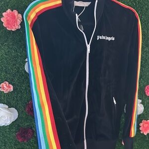 Palm Angels Black Track Jacket with Multicolor Stripes